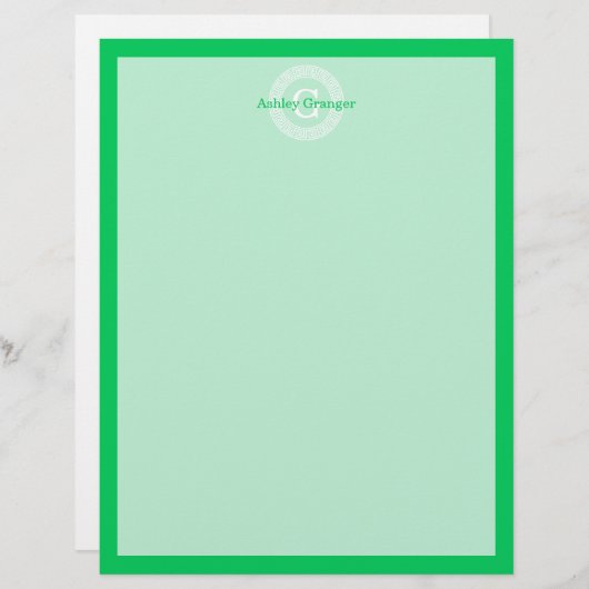 Emerald Wht Greek Key Rnd Frame Initial Monogram (Front/Back)
