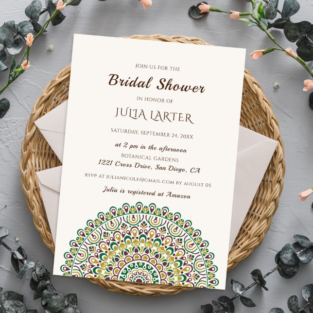 Emerald Wild Amazon Forest Mandala Bridal Shower Invitation (Creator Uploaded)