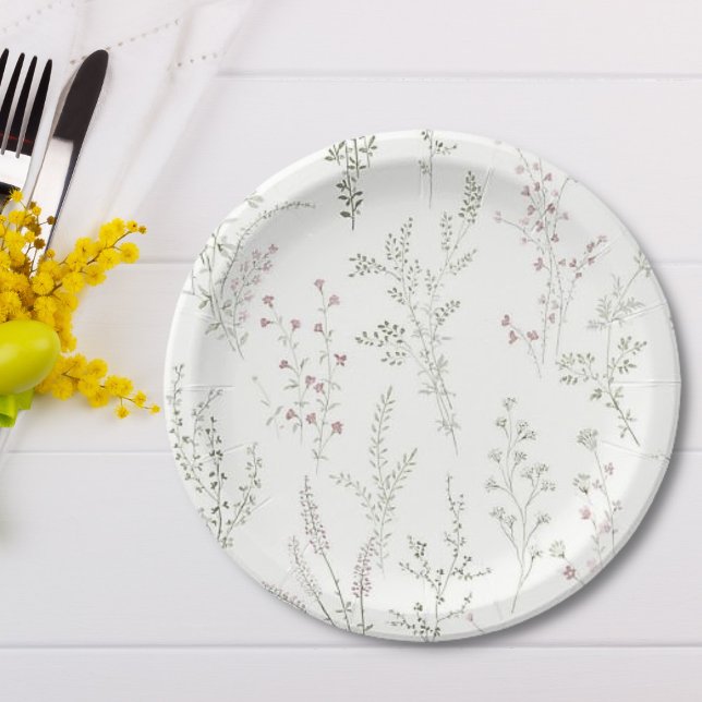 Emerald Wildflower Sprigs Floral Bridal Shower  Paper Plates (Creator Uploaded)