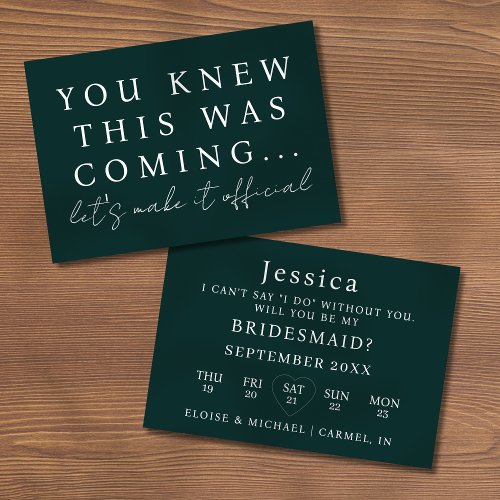 Emerald Will You Be My Bridesmaid Proposal Card