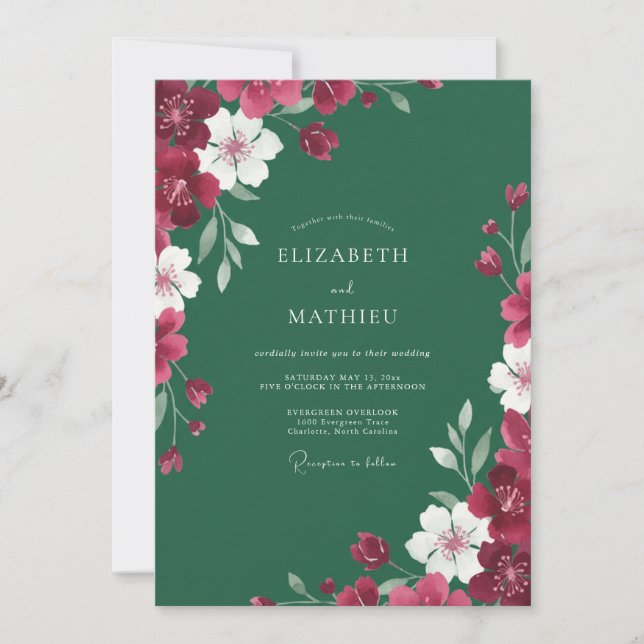 Emerald Wine Painted Wedding Invitation (Front)