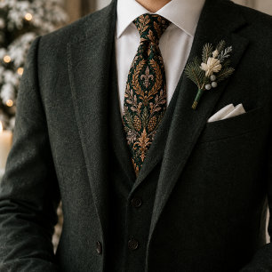 Emerald Winter Baroque Luxury Wedding Neck Tie