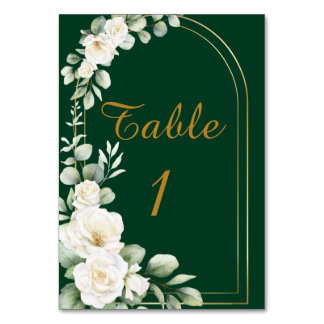 Emerald Winter Elegant Gold Floral Wedding Table Number