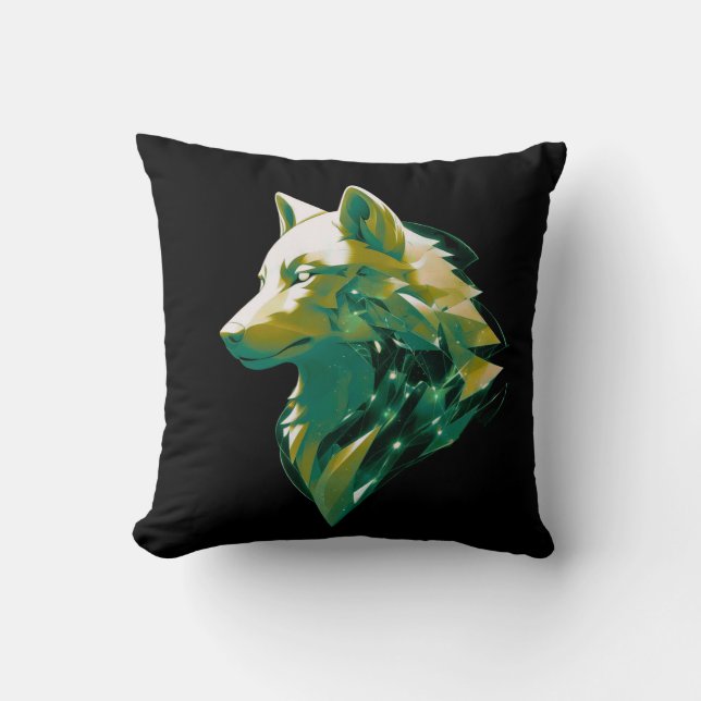 Emerald Wolf Geometric Luxury Home Decor Throw Pillow (Front)