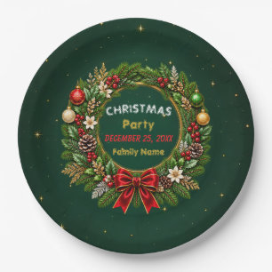 Emerald Wreath Christmas Party Paper Plates