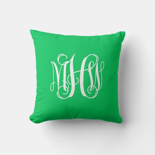 Emerald Wt 3 Initials Vine Script Monogrm DIY BG Throw Pillow