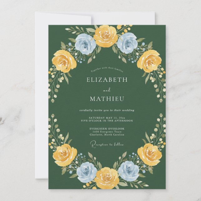 Emerald Yellow Floral Whimsical Wedding Invitation (Front)