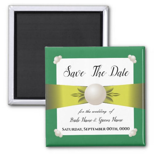 Emerald  Yellow Pearl Ribbon Photo Save the Date Magnet
