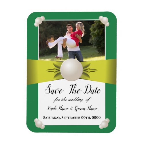 Emerald  Yellow Pearl Ribbon Photo Save The Date Magnet