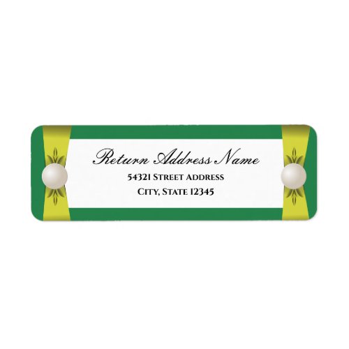 Emerald  Yellow Pearl Ribbon Wedding Label