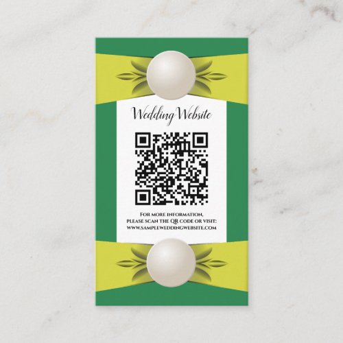 Emerald  Yellow Pearl Ribbon Wedding QR Code Enclosure Card