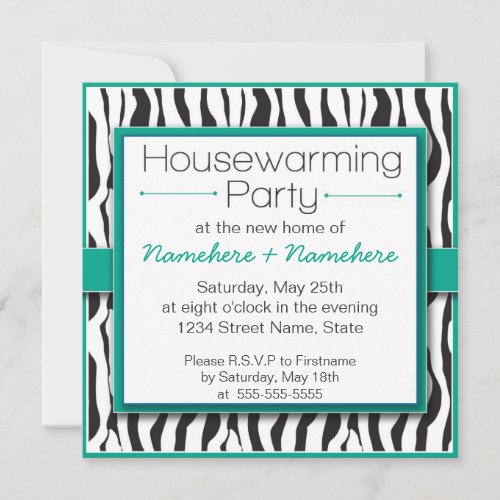 Emerald Zebra Print Housewarming Party Invitations