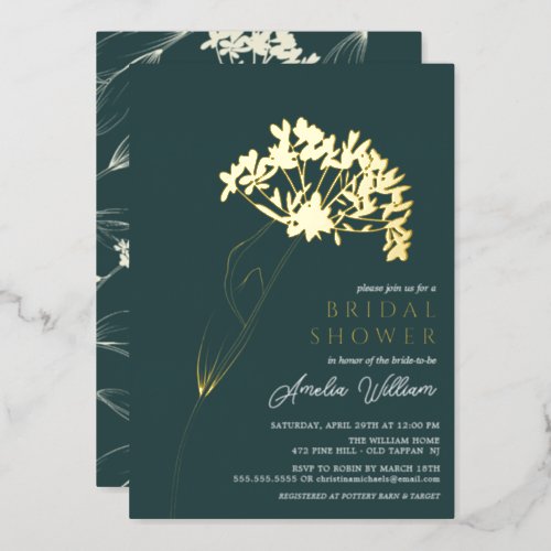 EmeraldFloral Bridal Shower Foil Invitation