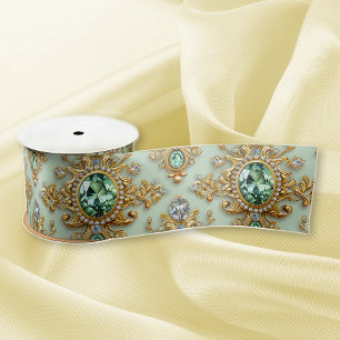 Emeralds and Gold Satin Ribbon