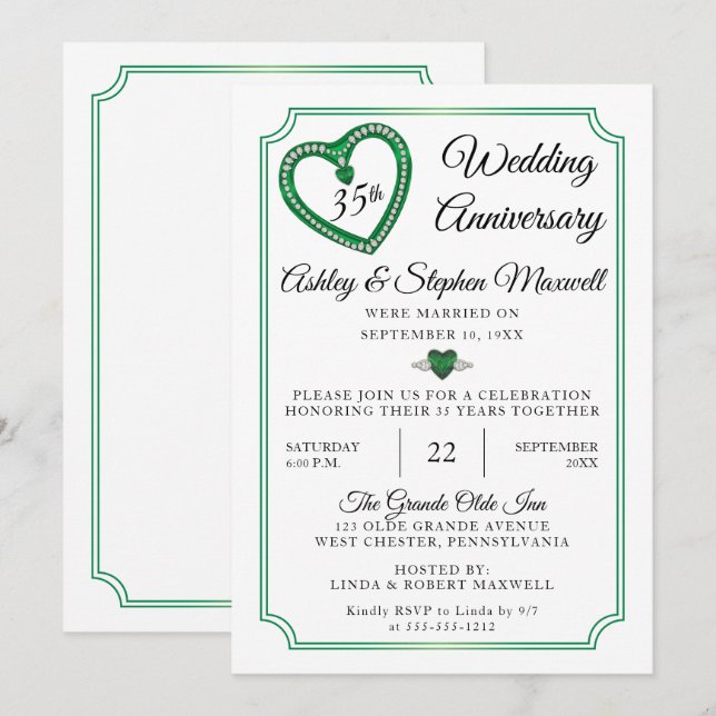 Emeralds Diamonds 35th Wedding Anniversary Party Invitation (Front/Back)
