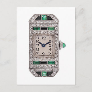 Emeralds Diamonds Art Deco Watch Design Postcard