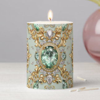 Emeralds on Gold Pillar Candle