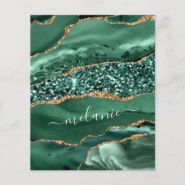 Emeralt Green Gold Glitter Flyer with Custom Name (Front)