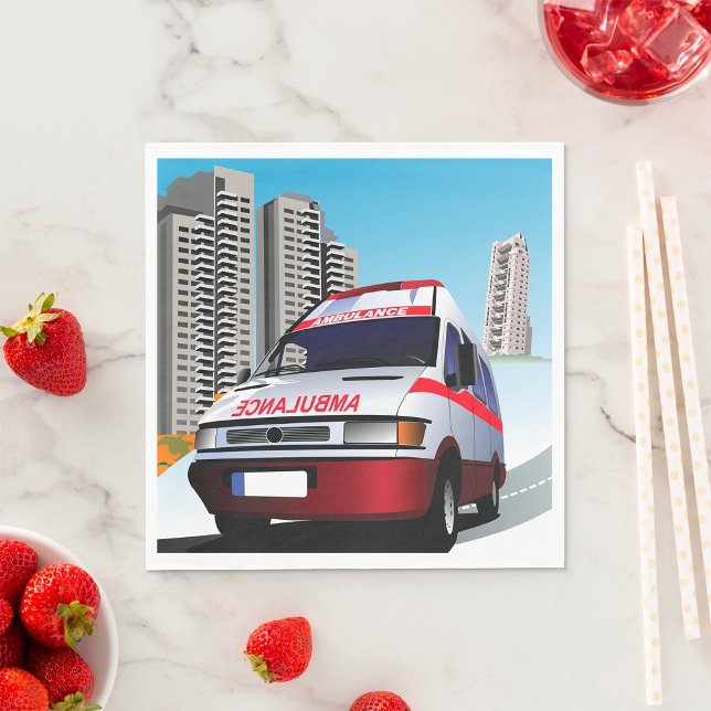 Emergency Ambulance in Cityscape Medical Rescue  Napkins (Creator Uploaded)