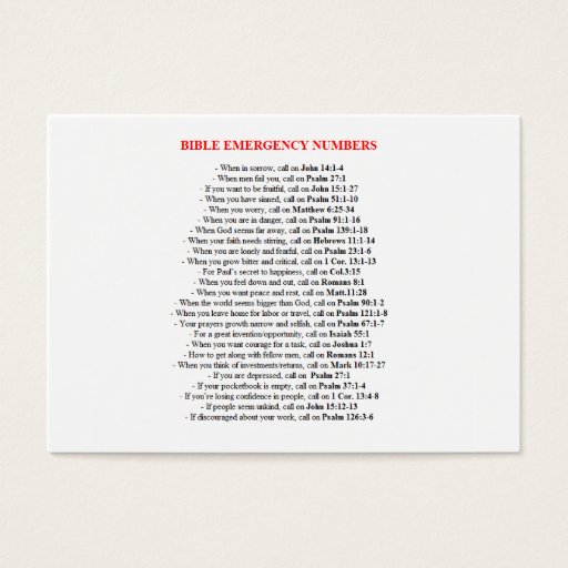 Customizable Emergency Bible Numbers  CARDS Business Card