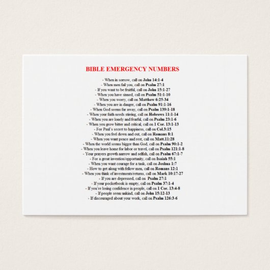 Emergency Bible Numbers CARDS (Front)