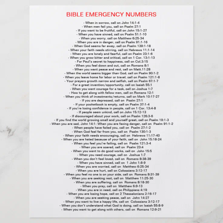 Emergency Bible Numbers FLYER | Zazzle