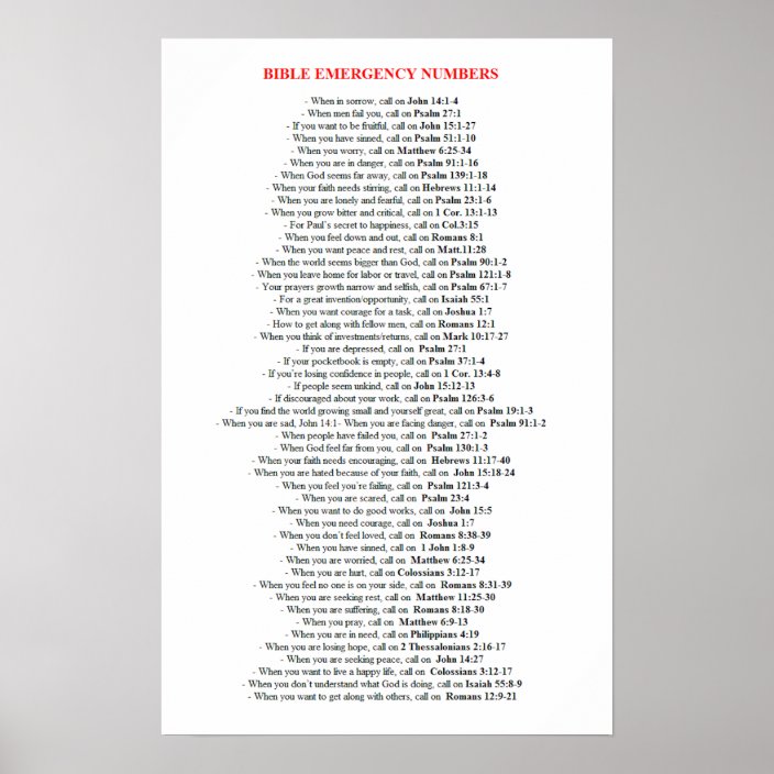 emergency bible numbers poster zazzlecom