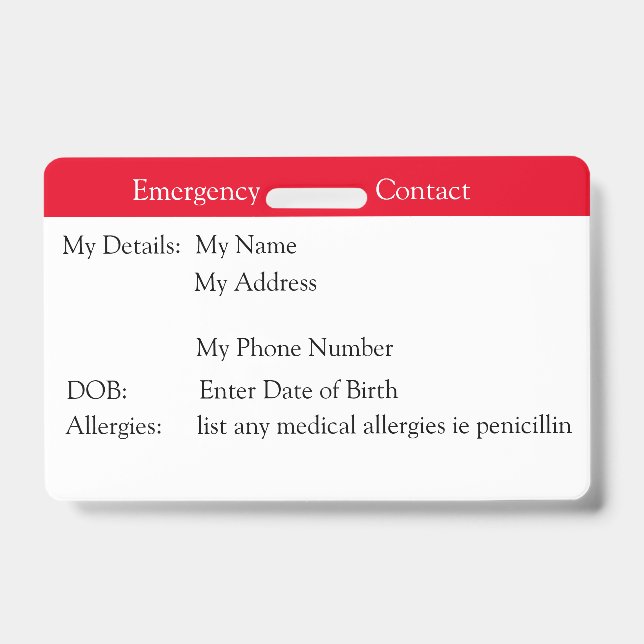 Emergency Contact Badge (Front)