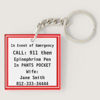 EMERGENCY Contact Information Keychain Epi Pen
