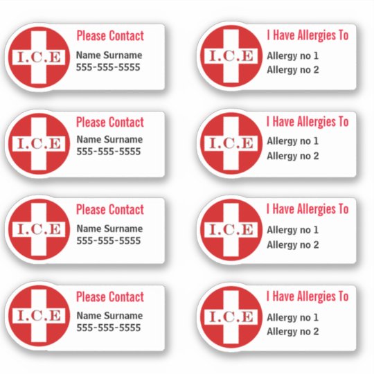 Emergency contact information kids allergies sticker
