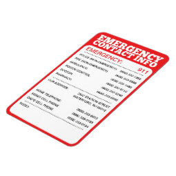 Emergency Contact Information List Magnet | Zazzle