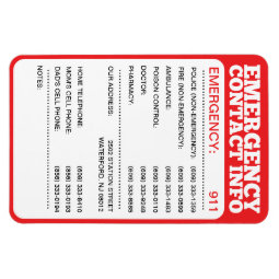 Emergency Contact Information List Magnet | Zazzle