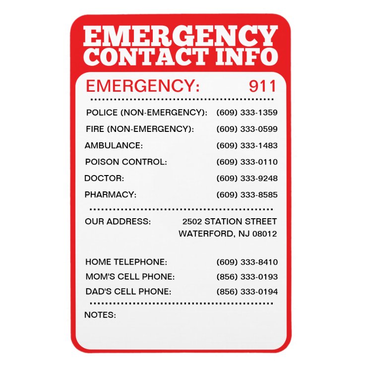 Emergency Contact Information List Magnet Zazzle