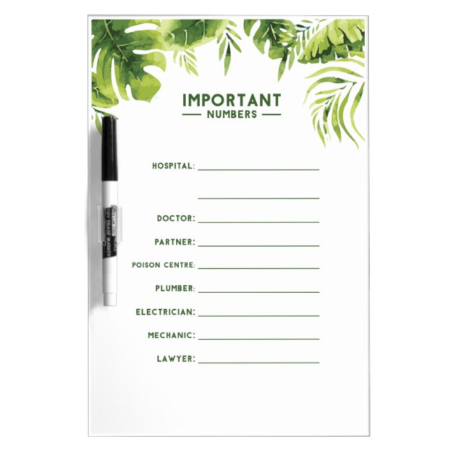 Emergency Contact List Whiteboard Fridge Magnet (Front)