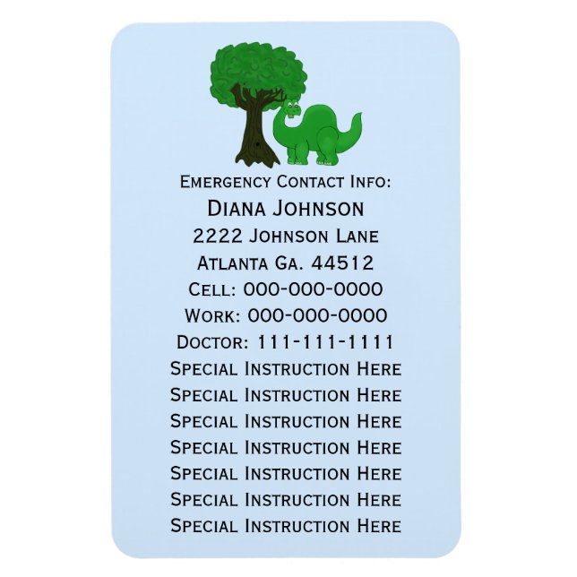 Emergency Contact Magnet: Dinosaur Magnet (Vertical)