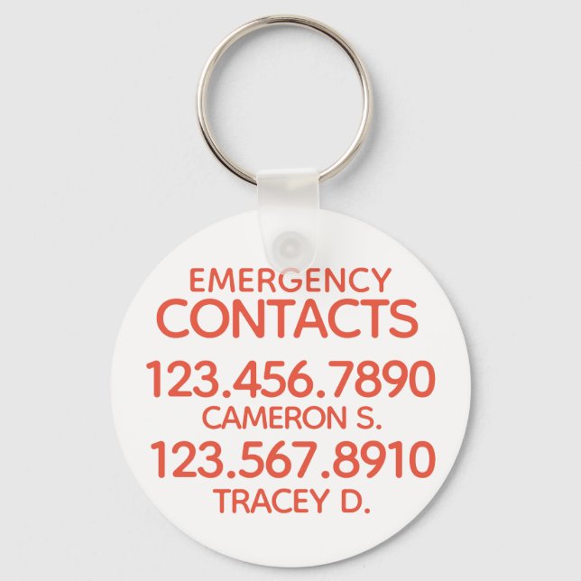 Emergency Contact Number Key Ring (Front)