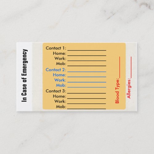 Emergency Contact Purse Cards