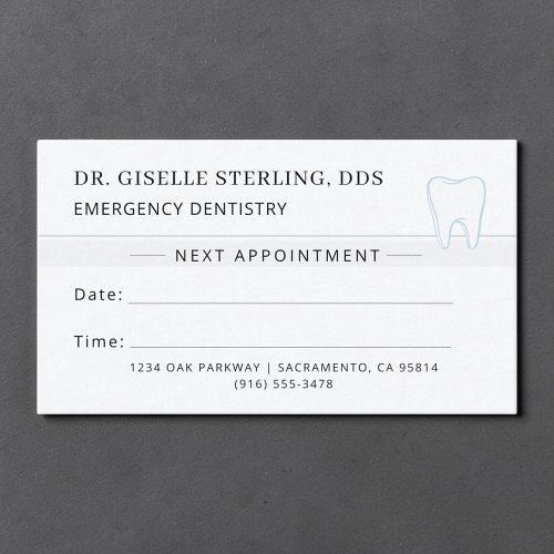 Emergency Dentistry Dentist Tooth Appointment Card