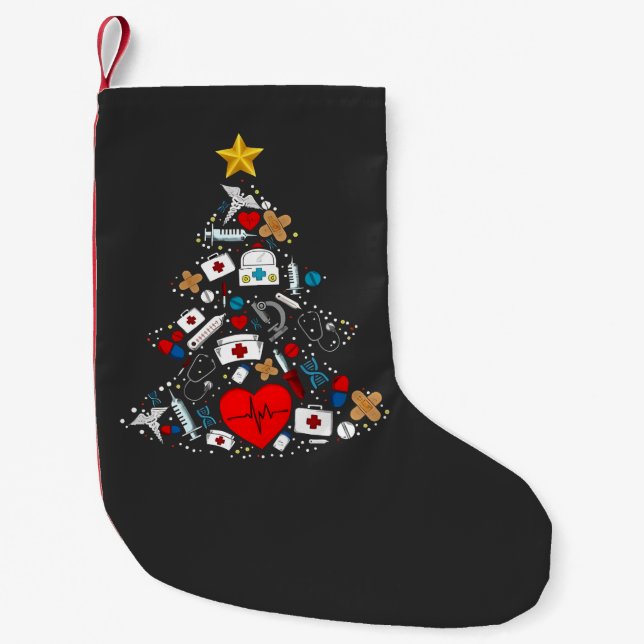 Emergency Department Xmas Tree Nurse Small Christmas Stocking (Front)