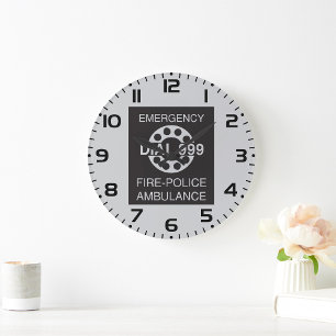 Emergency Dial 999 Sign Fire Police Ambulance  Large Clock