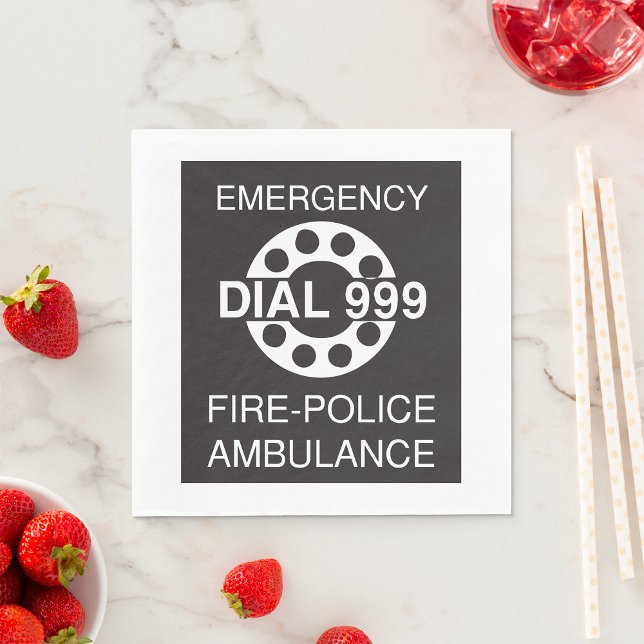 Emergency Dial 999 Sign Fire Police Ambulance  Napkins (Creator Uploaded)