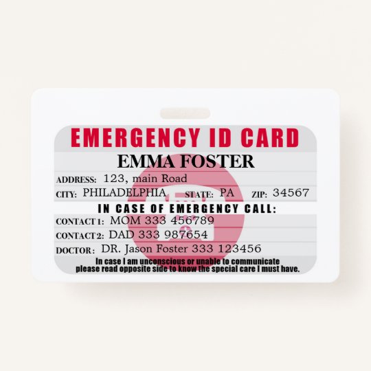 Emergency ID Medical Card Badge