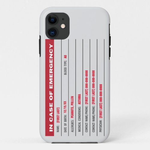 Emergency Information with added text  iPhone 11 Case
