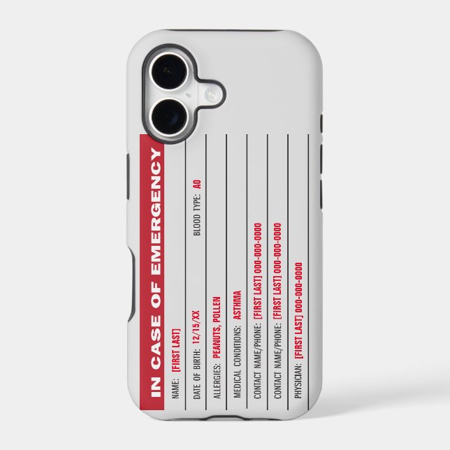 Emergency Information with added text  Iphone Case (Back)