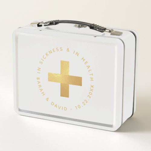 Emergency Kit Faux Gold Cross In Sickness  Health Metal Lunch Box