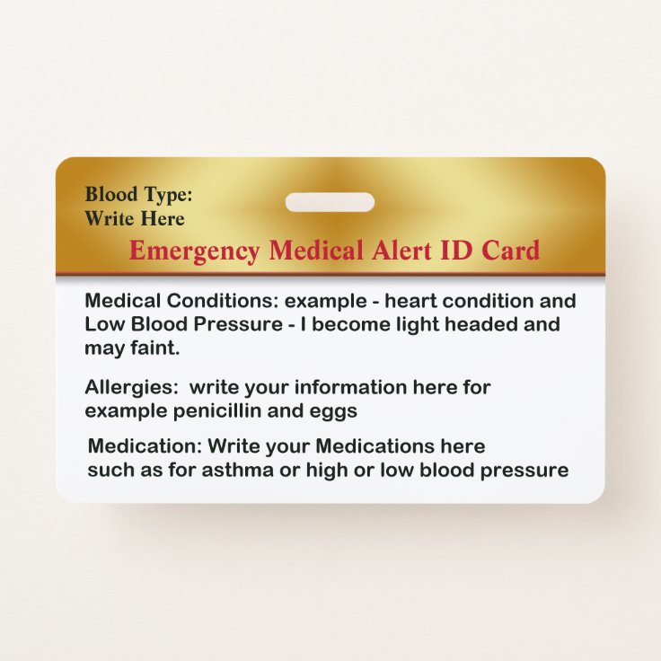 Emergency Medical Alert Contacts ID Card Custom Badge | Zazzle