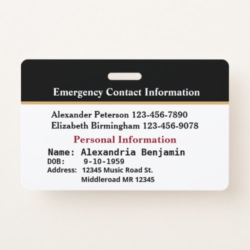 Emergency Medical Alert ID Card Custom Badge