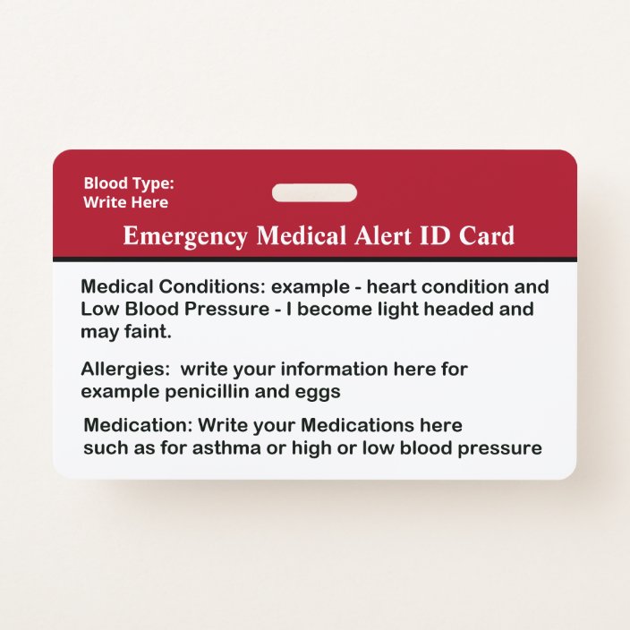 Emergency Medical Alert ID Card Custom Badge | Zazzle.com