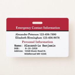 Emergency Medical Alert ID Card Custom Badge | Zazzle