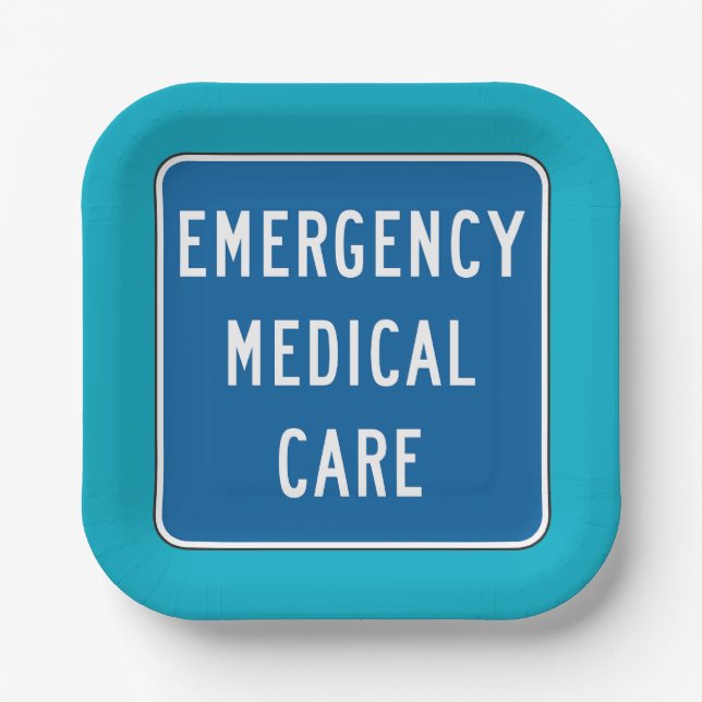Emergency Medical Care Road Sign Paper Plates (Front)